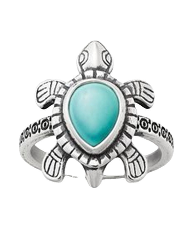 Anillo de tortuga de turquesa de metal al por mayor